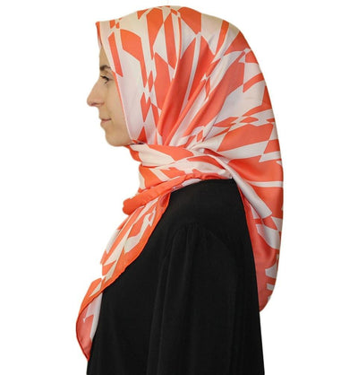 Aker scarf Aker Satin Square Hijab Scarf 6749 965 Orange / White - Modefa 