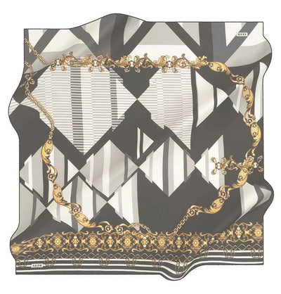 Aker scarf Black/White/Gold Aker Silk Cotton Patterned Square Scarf #8023-411
