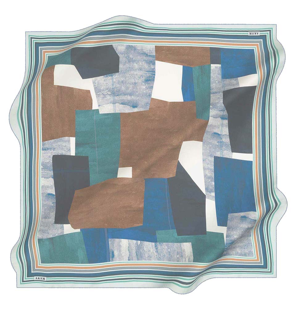Aker scarf Blue Aker Silk Cotton Patterned Square Scarf #8103-422