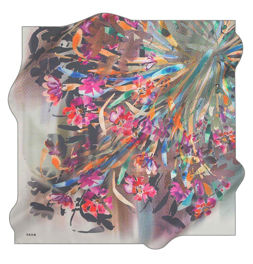 Aker Silk Cotton Patterned Square Scarf #7848-471