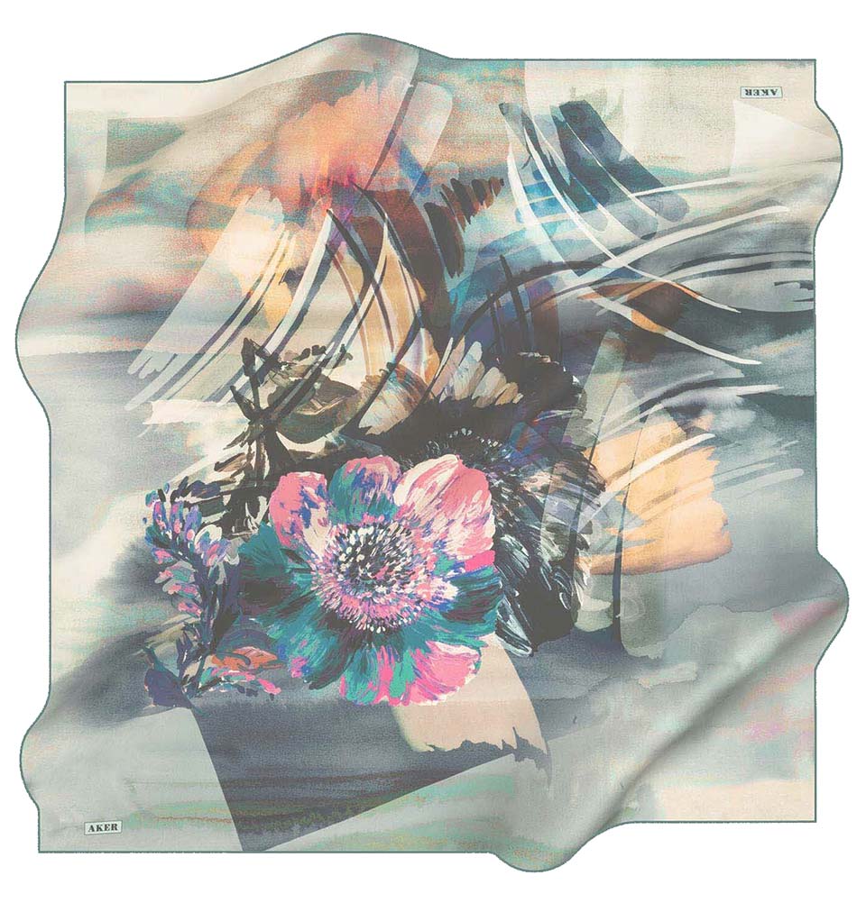 Aker Silk Cotton Patterned Square Scarf #8086-452