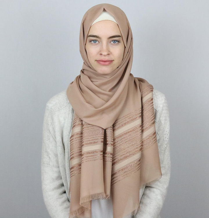 Aker Shimmer Chiffon Hijab Shawl Beige
