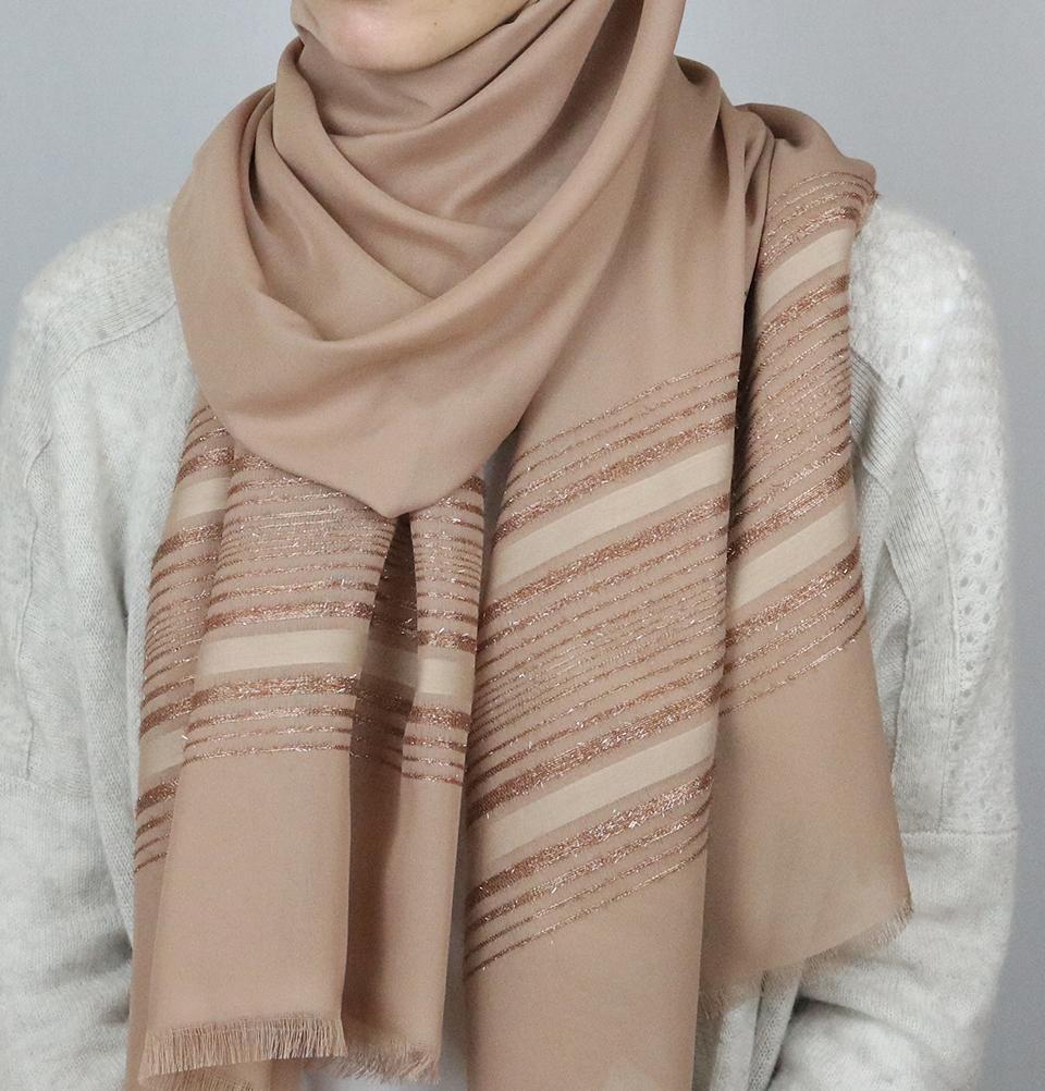 Aker Shimmer Chiffon Hijab Shawl Beige
