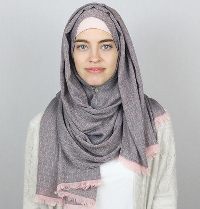 Aker Jacquard Hijab Shawl Navy Blue & Pink 1023BRL