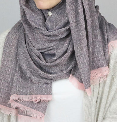 Aker Jacquard Hijab Shawl Navy Blue & Pink 1023BRL