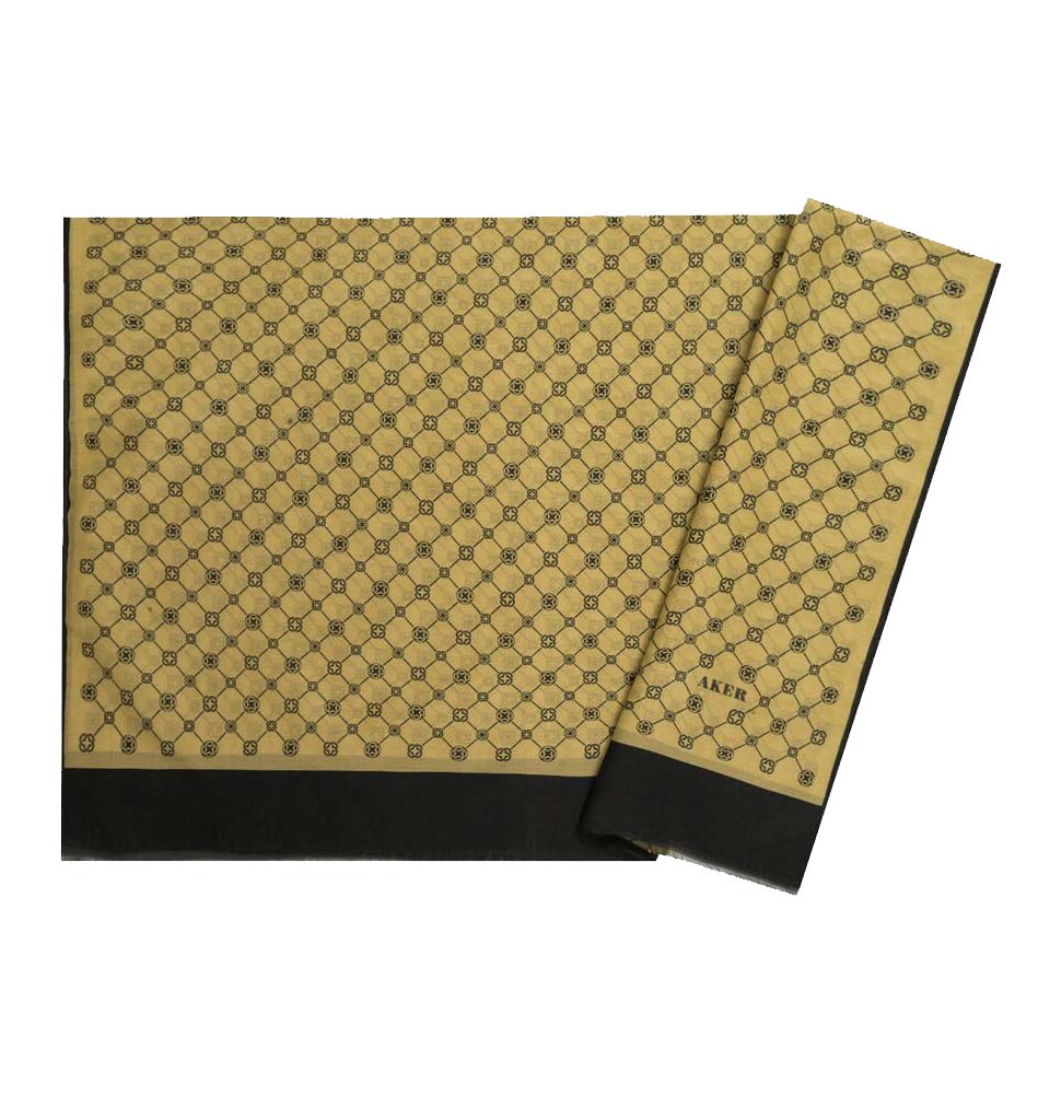 Aker Shawl Golden Yellow/Black Aker Silk Cotton Patterned Shawl #7857-416