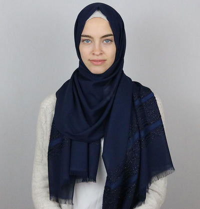 Aker Shimmer Chiffon Hijab Shawl Navy Blue