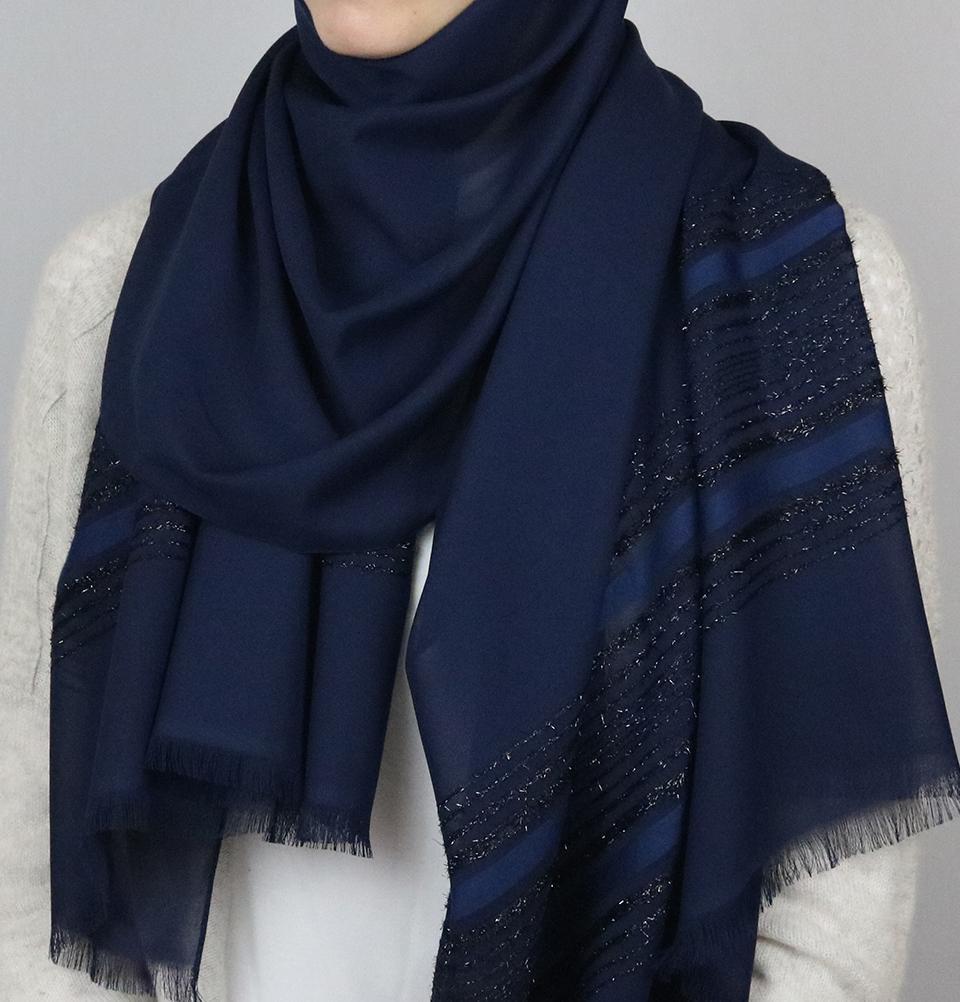 Aker Shimmer Chiffon Hijab Shawl Navy Blue
