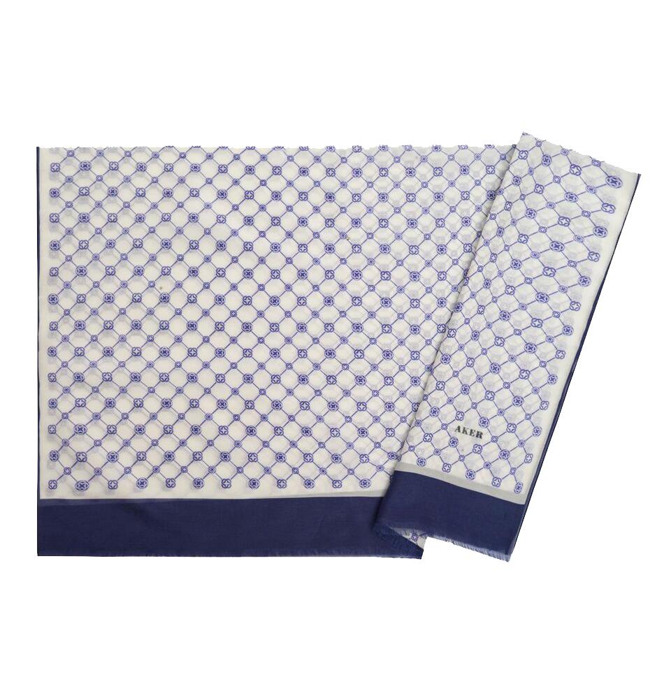 Aker Shawl Navy Blue Aker Silk Cotton Patterned Shawl #7857-422