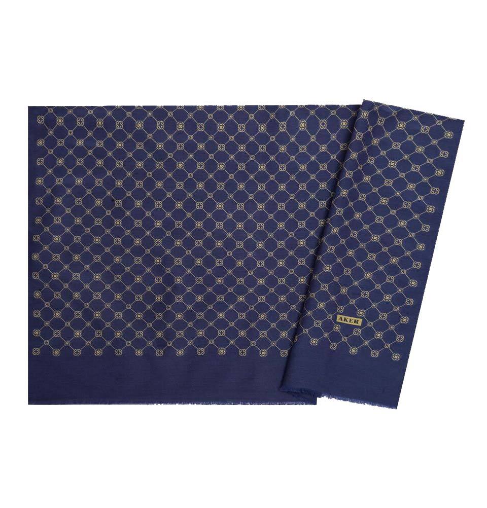 Aker Shawl Navy Blue Aker Silk Cotton Patterned Shawl #7857-424