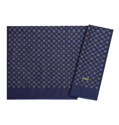 Aker Shawl Navy Blue Aker Silk Cotton Patterned Shawl #7857-424