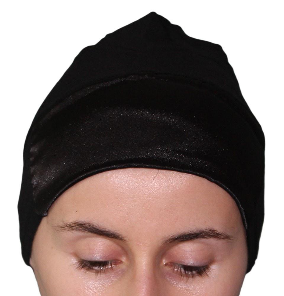 Aker Underscarf Black Aker Satin Bonnet Underscarf - Black