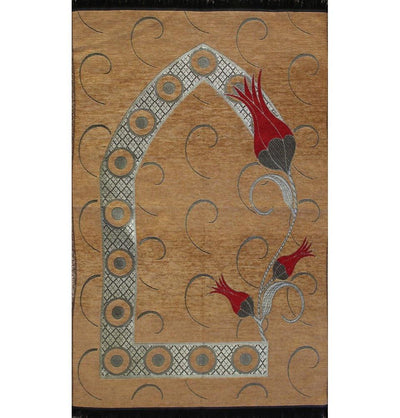 Altinoluk Prayer Rug Chenille Tulip Thin Woven Prayer Mat Brown & Red - Modefa 