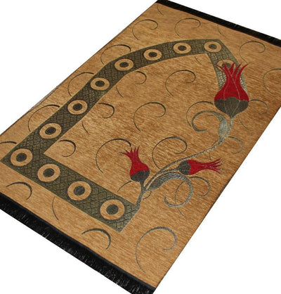 Altinoluk Prayer Rug Chenille Tulip Thin Woven Prayer Mat Brown & Red - Modefa 