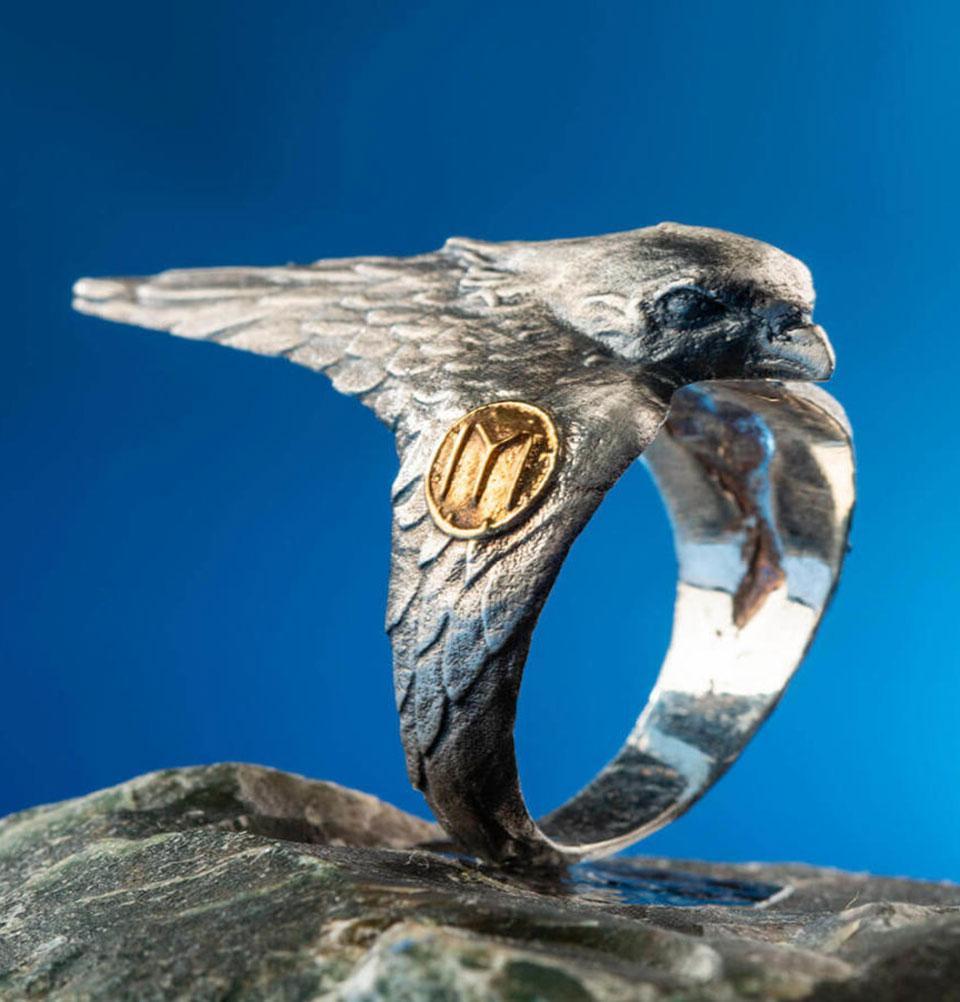 Men's Sterling Silver Licensed Ertugrul Hawk Ring