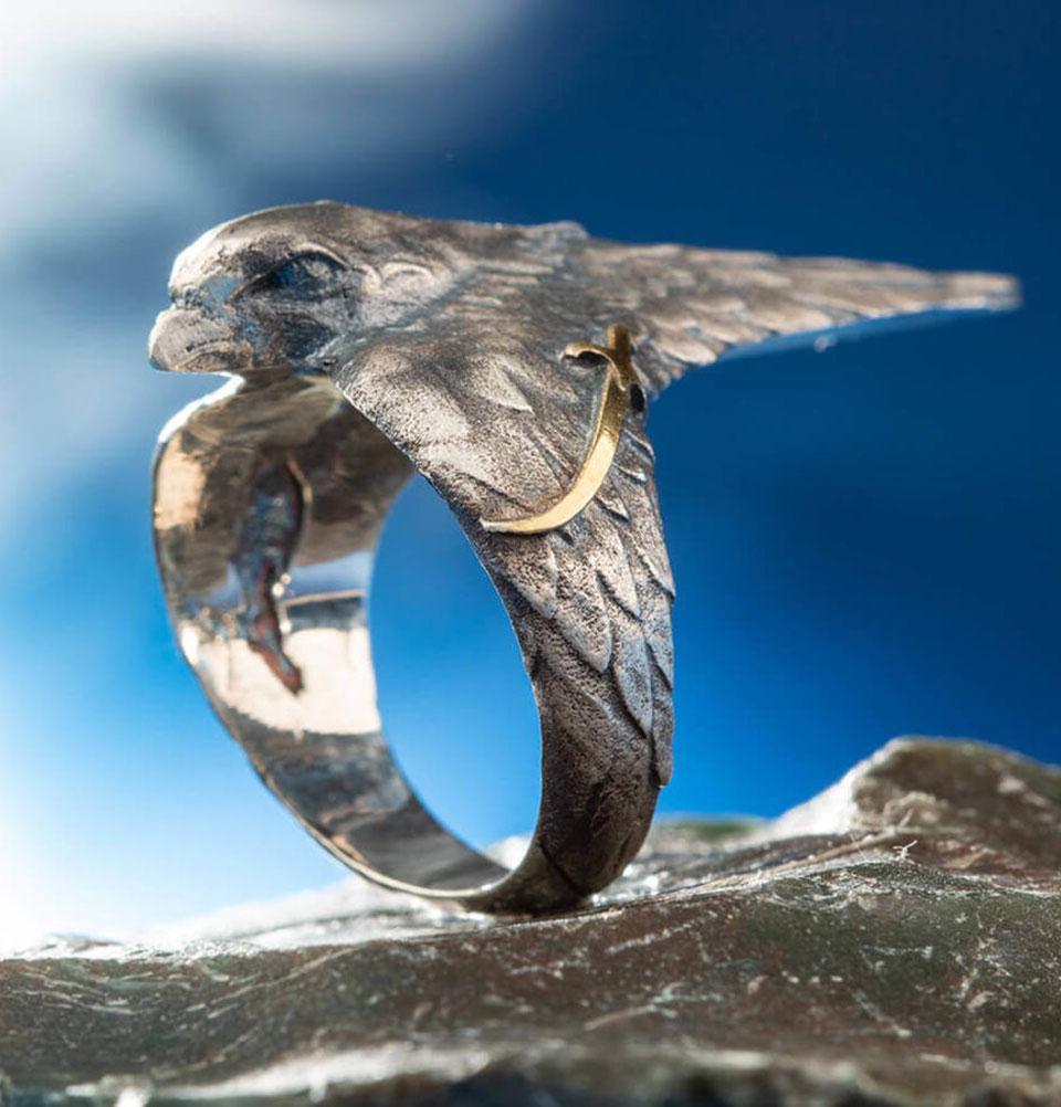 Men's Sterling Silver Licensed Ertugrul Hawk Ring