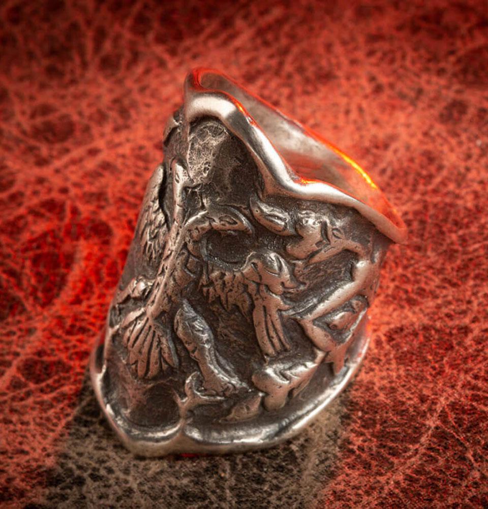 Men's Sterling Silver Licensed Ertugrul Eagle Thumb Ring