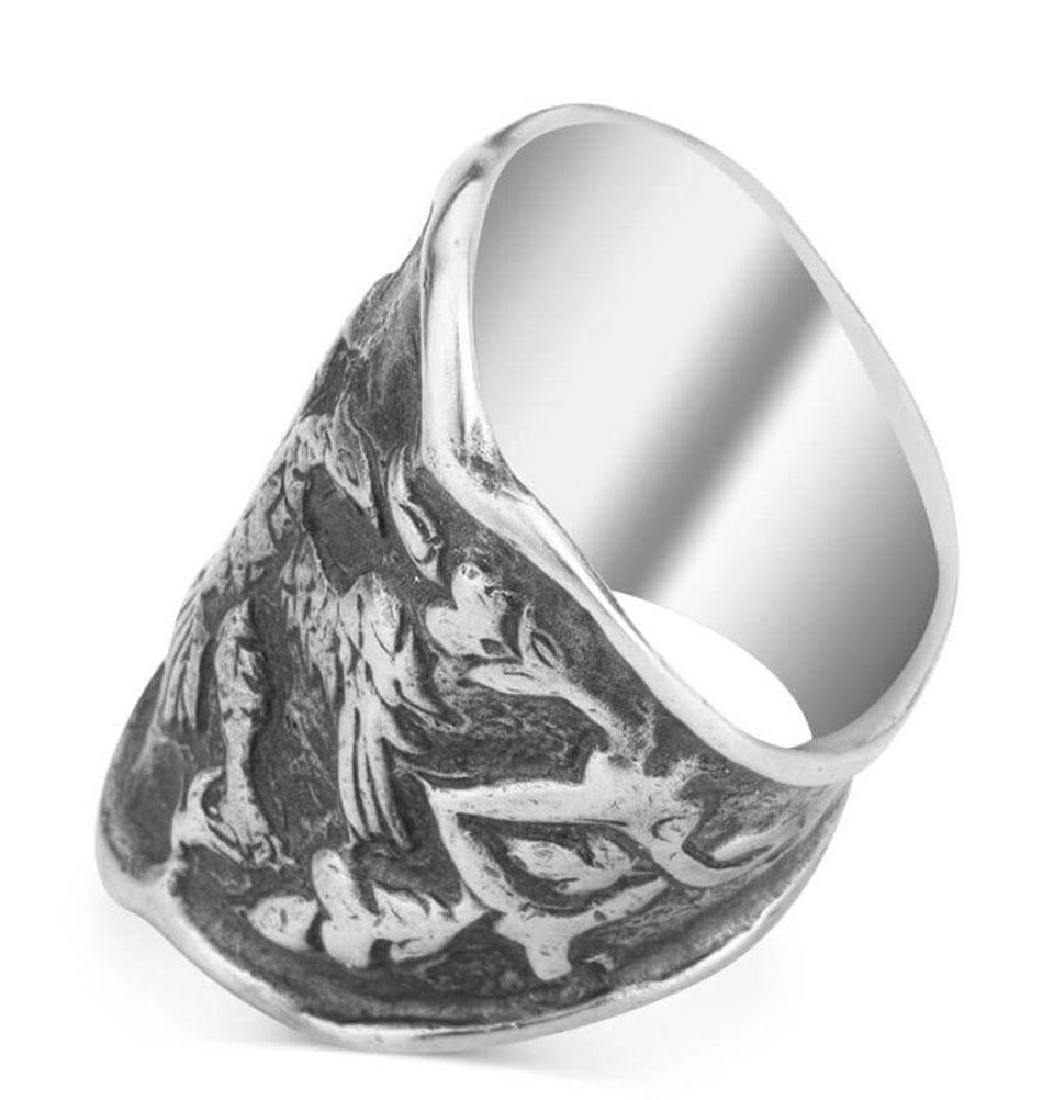Men's Sterling Silver Licensed Ertugrul Eagle Thumb Ring