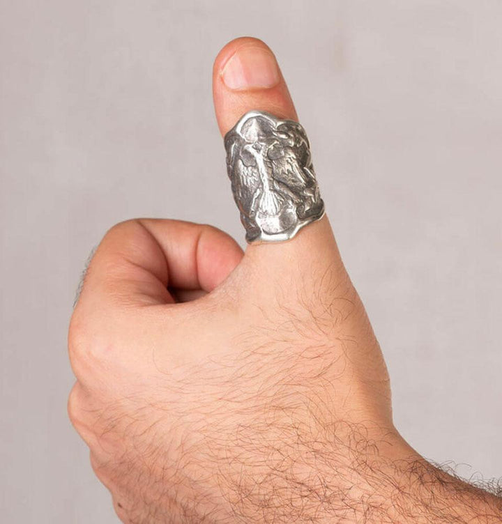 Men s Sterling Silver Licensed Ertugrul Eagle Thumb Ring