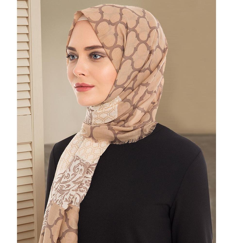Armine Gold Cotton Printed Hijab Shawl 077-BF1403