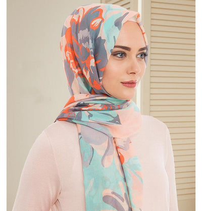 Armine Gold Cotton Hijab Shawl Floral 077-018