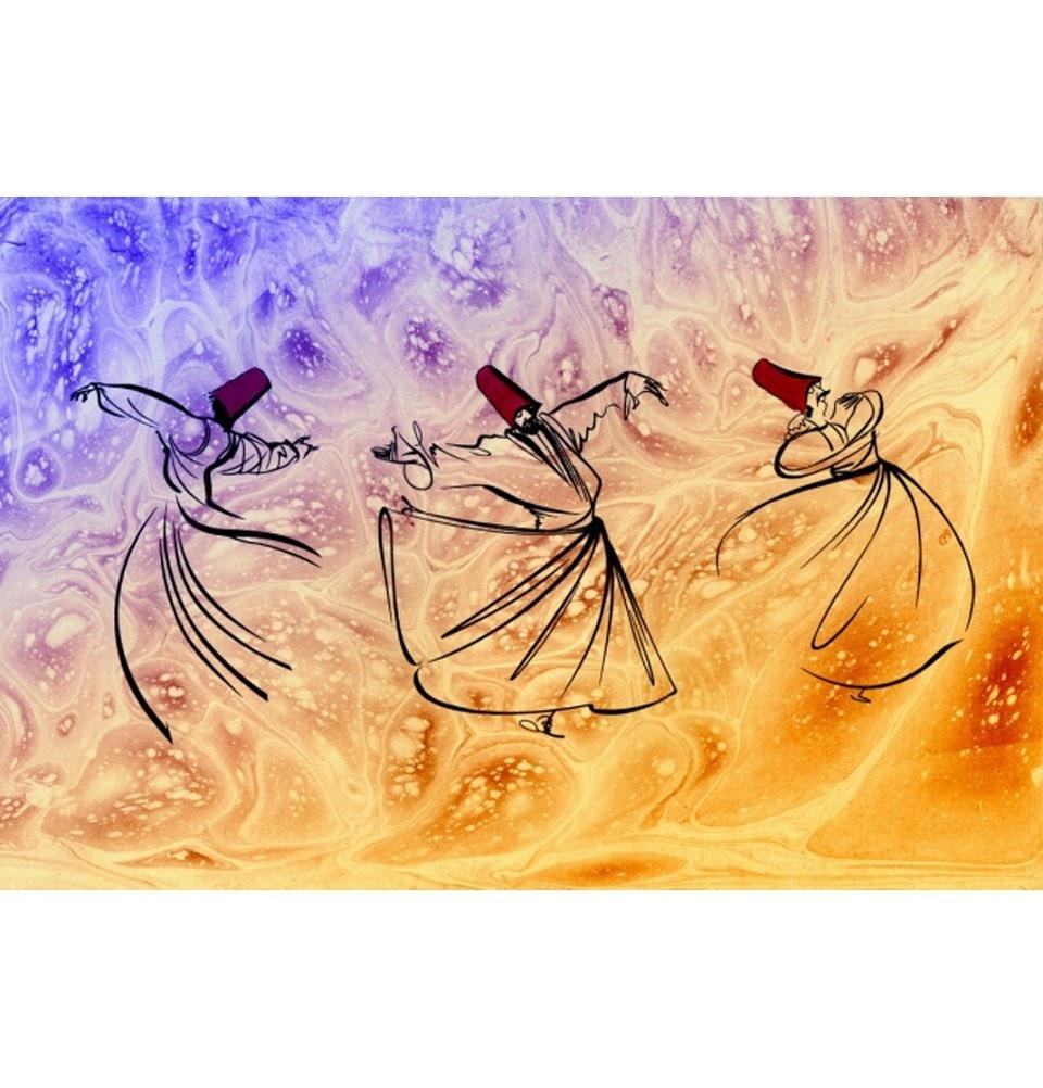 Atlantis Tablo Islamic Decor Three Whirling Dhervishes Ebru Canvas Print Islamic Art B11861 - Modefa 