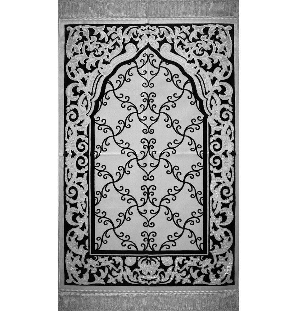 Aydin Prayer Rug Velvet Amber Seccade Prayer Rug Floral Vine Blue and Ivory - Modefa 