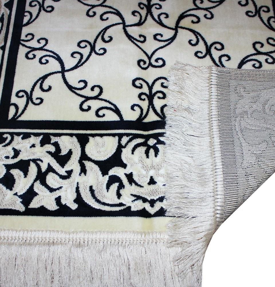 Aydin Prayer Rug Velvet Amber Seccade Prayer Rug Floral Vine Blue and Ivory - Modefa 