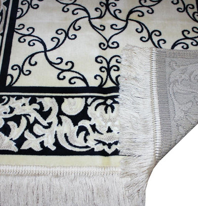 Aydin Prayer Rug Velvet Amber Seccade Prayer Rug Floral Vine Blue and Ivory - Modefa 