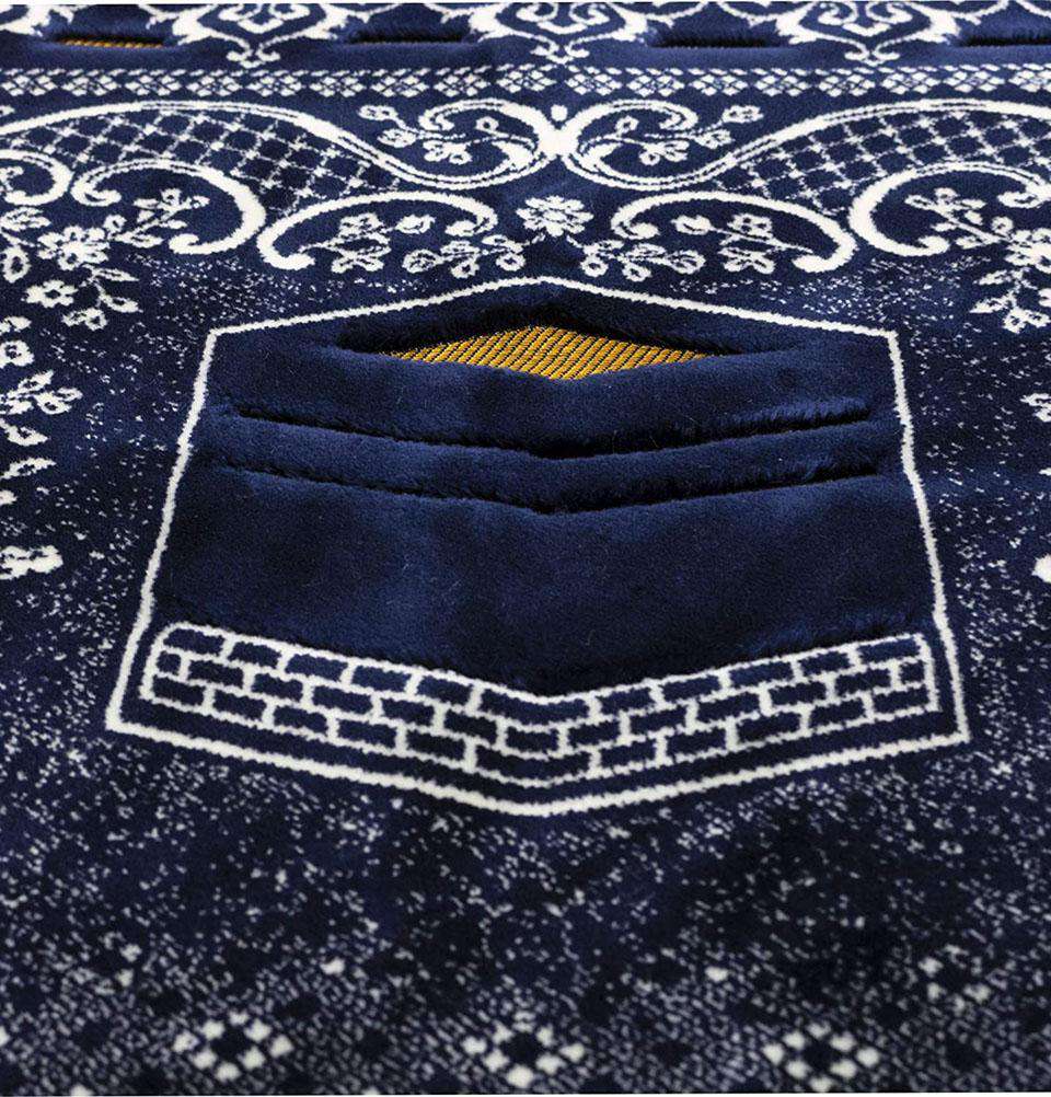 Aydin Prayer Rug Blue Double Plush Wide Islamic Prayer Rug - Kaba Blue