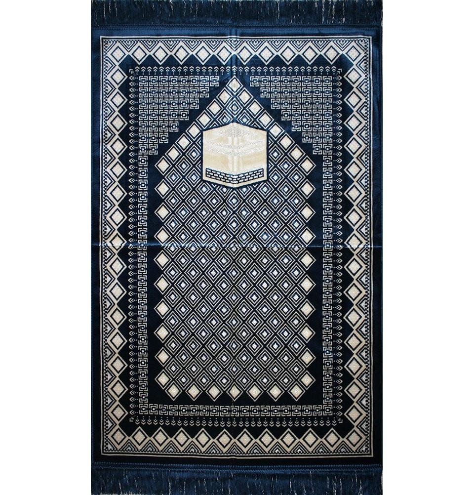 Aydin Prayer Rug Velvet Amber Seccade Prayer Rug Kaba Blue - Modefa 