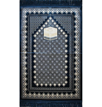 Aydin Prayer Rug Velvet Amber Seccade Prayer Rug Kaba Blue - Modefa 