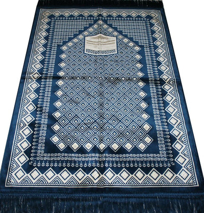 Aydin Prayer Rug Velvet Amber Seccade Prayer Rug Kaba Blue - Modefa 