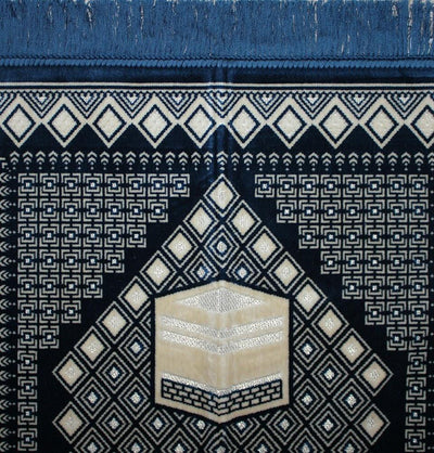 Aydin Prayer Rug Velvet Amber Seccade Prayer Rug Kaba Blue - Modefa 