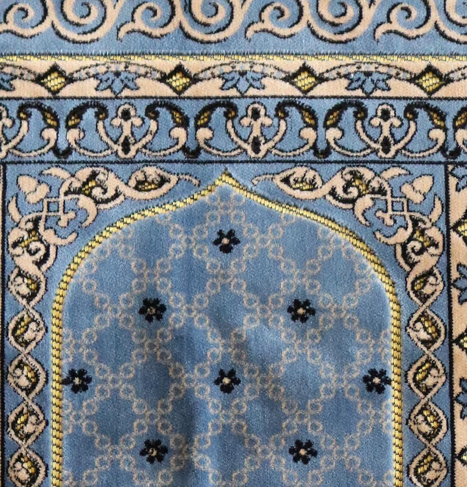Wide 5 Person Masjid Prayer Rug Blue Floral