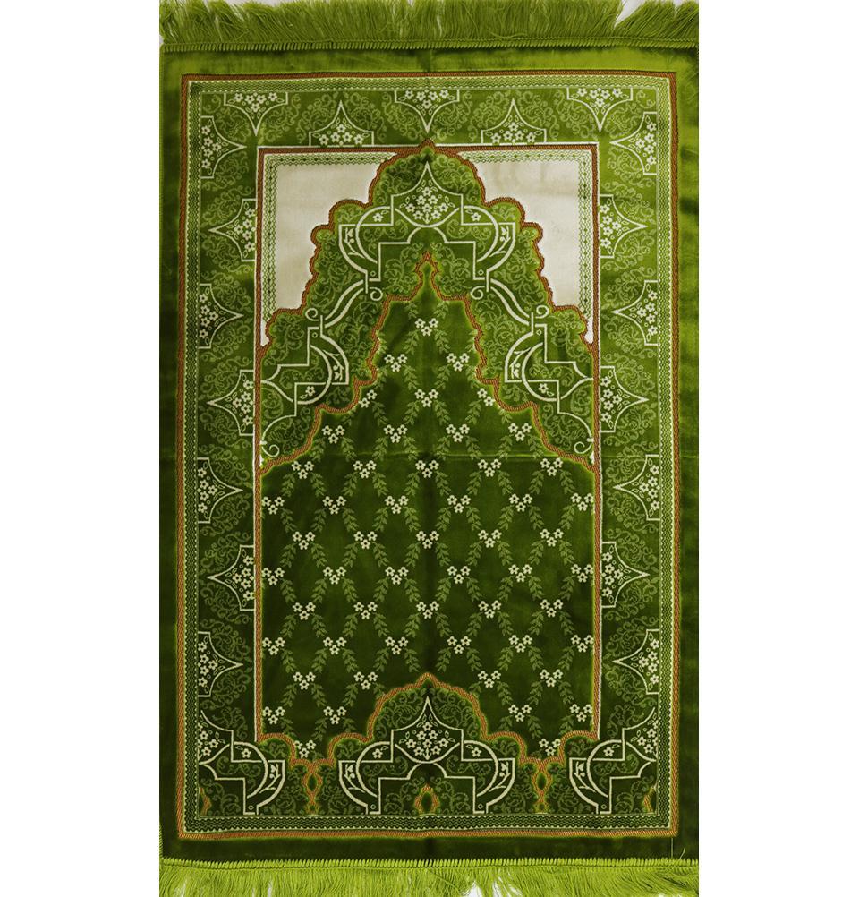 Aydin Prayer Rug Velvet Wide Large Islamic Prayer Rug Trellis Bright Green - Modefa 