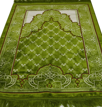 Aydin Prayer Rug Velvet Wide Large Islamic Prayer Rug Trellis Bright Green - Modefa 