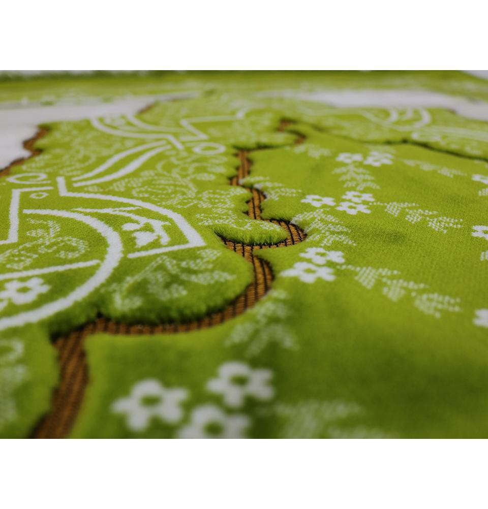 Aydin Prayer Rug Velvet Wide Large Islamic Prayer Rug Trellis Bright Green - Modefa 