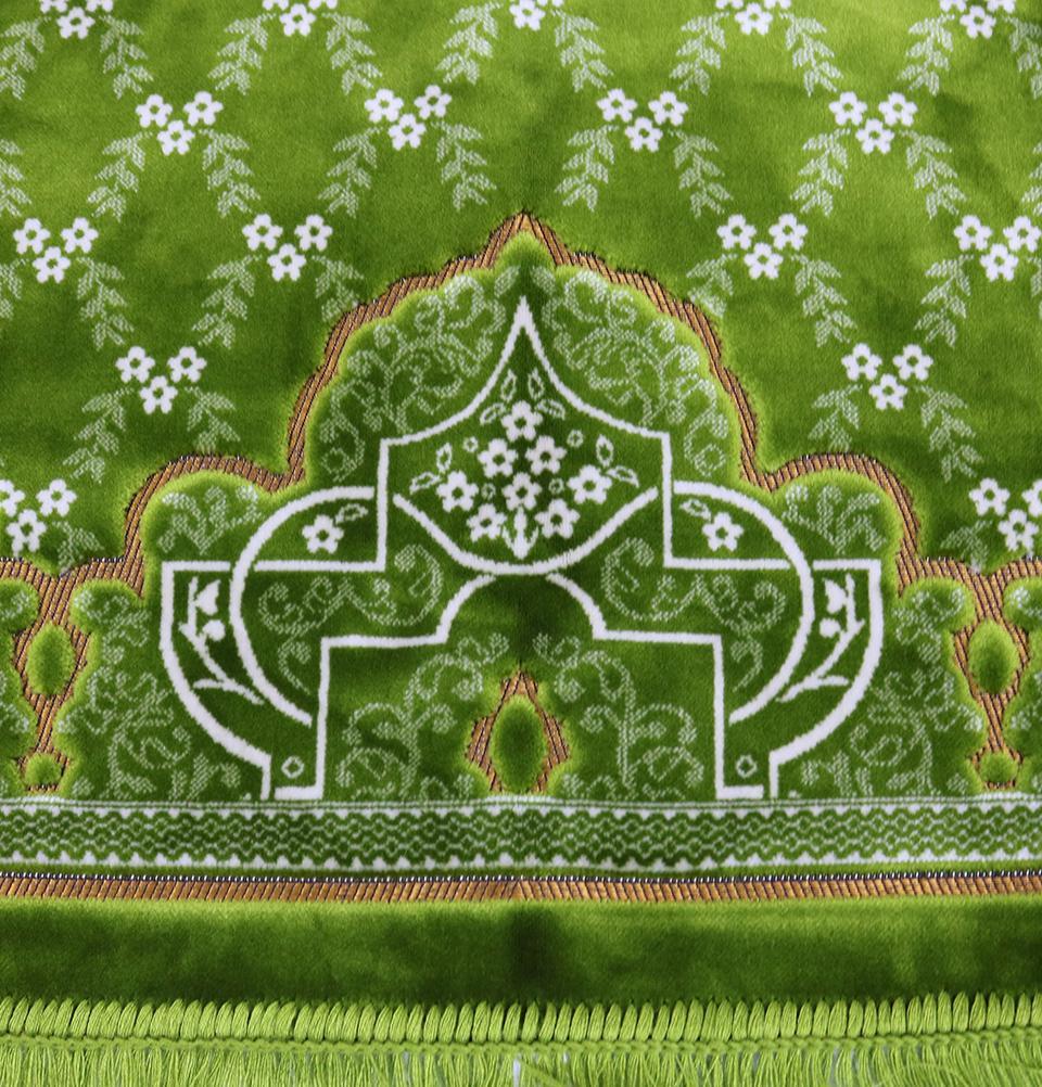 Aydin Prayer Rug Velvet Wide Large Islamic Prayer Rug Trellis Bright Green - Modefa 