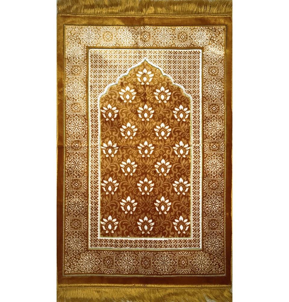 Aydin Prayer Rug Plush Ipek Islamic Prayer Rug Gold Floral - Modefa 