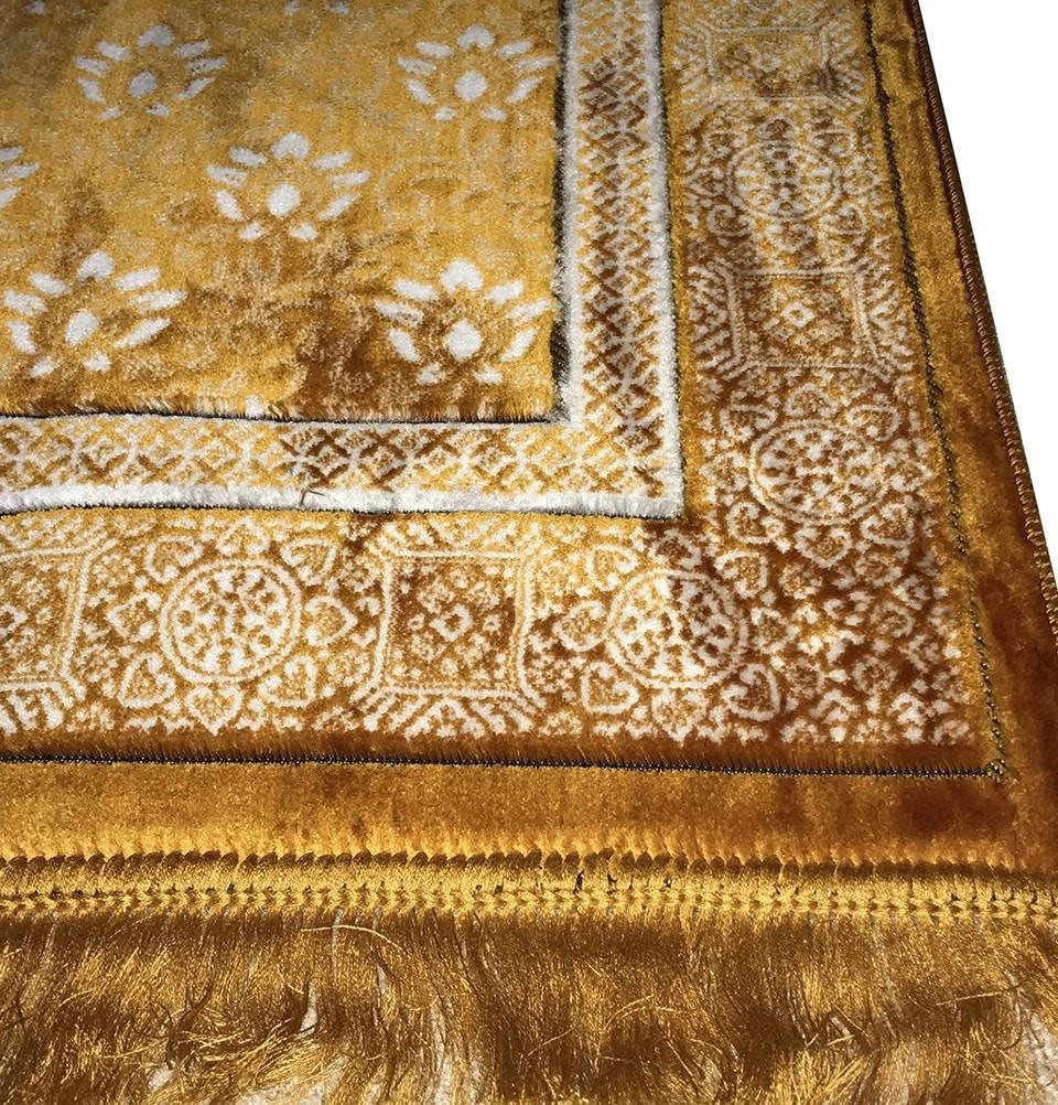 Aydin Prayer Rug Plush Ipek Islamic Prayer Rug Gold Floral - Modefa 