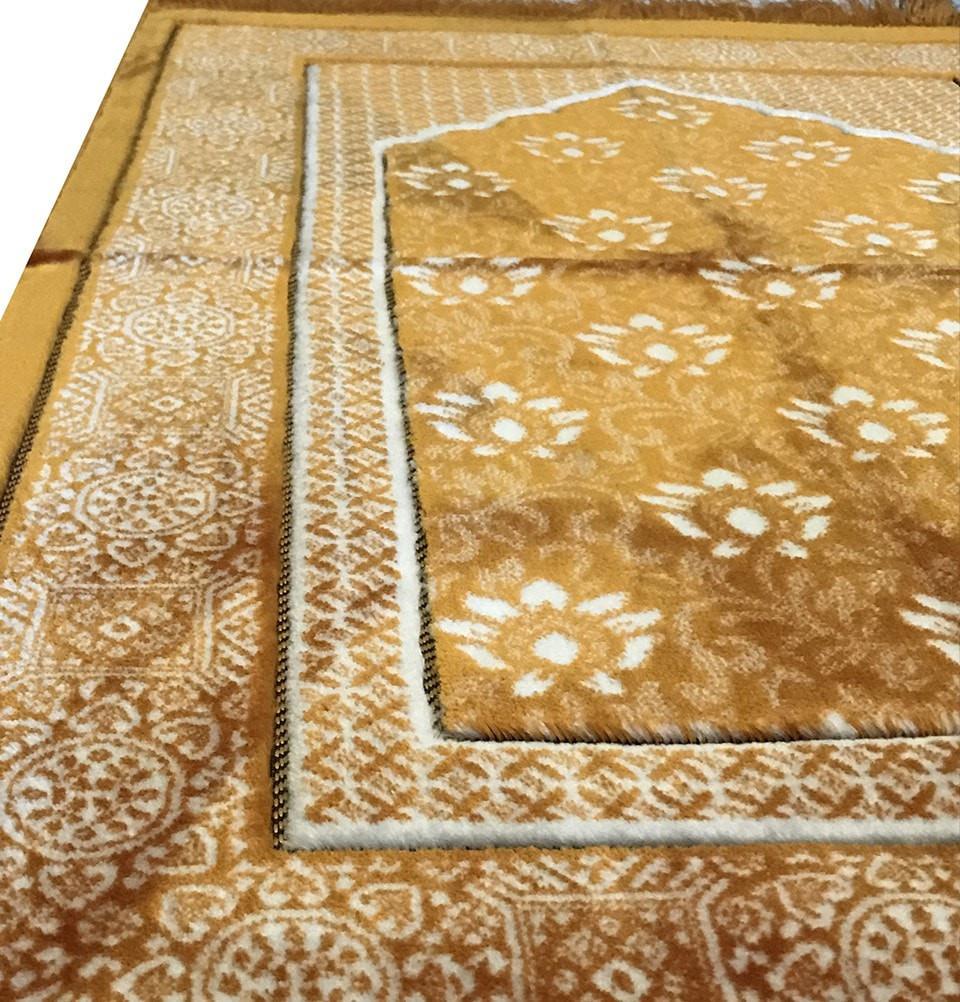 Aydin Prayer Rug Plush Ipek Islamic Prayer Rug Gold Floral - Modefa 