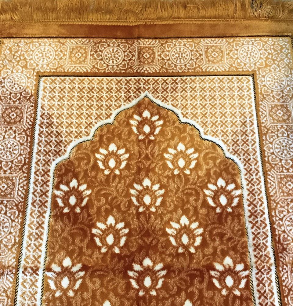 Aydin Prayer Rug Plush Ipek Islamic Prayer Rug Gold Floral - Modefa 