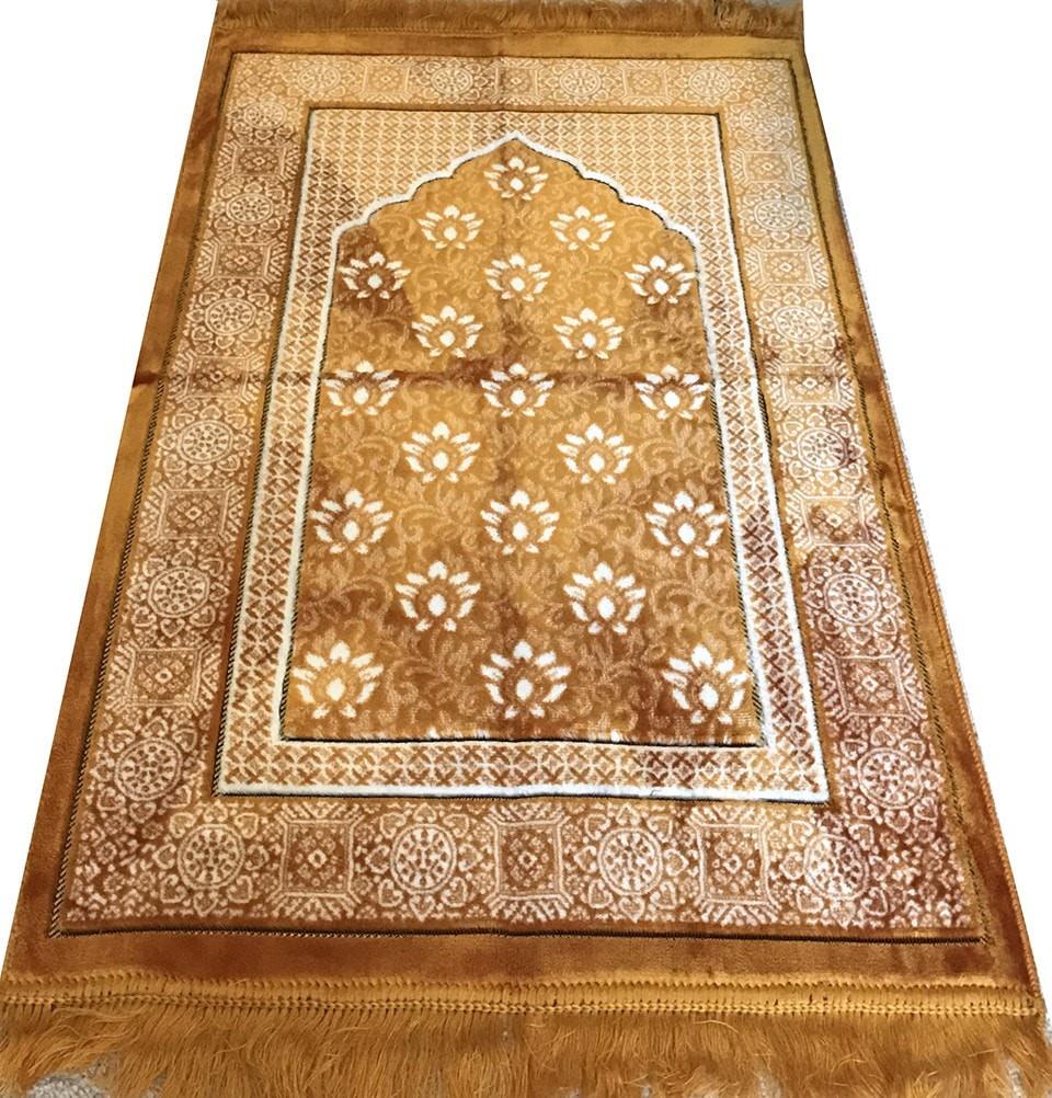 Aydin Prayer Rug Plush Ipek Islamic Prayer Rug Gold Floral - Modefa 