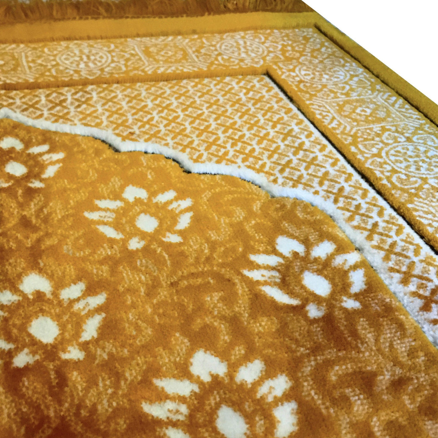 Aydin Prayer Rug Plush Ipek Islamic Prayer Rug Gold Floral - Modefa 