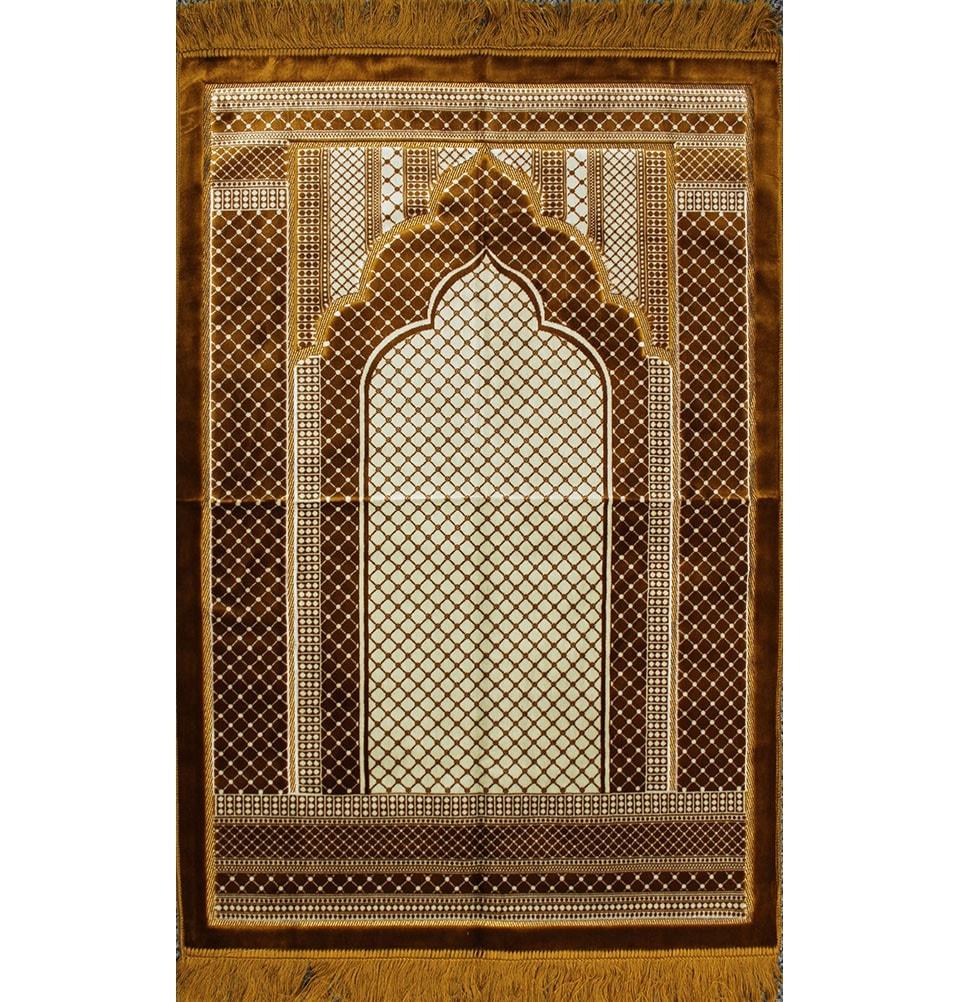 Velvet Wide Large Islamic Prayer Rug Geometric Gold