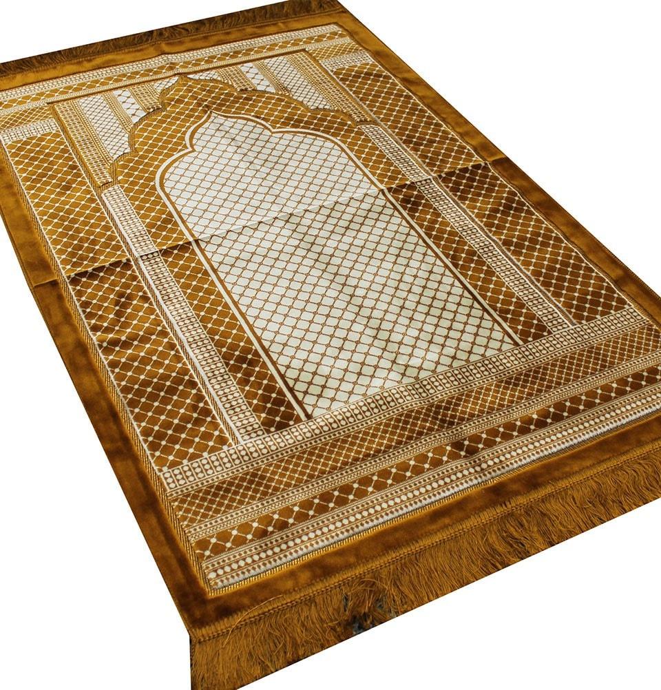 Velvet Wide Large Islamic Prayer Rug Geometric Gold