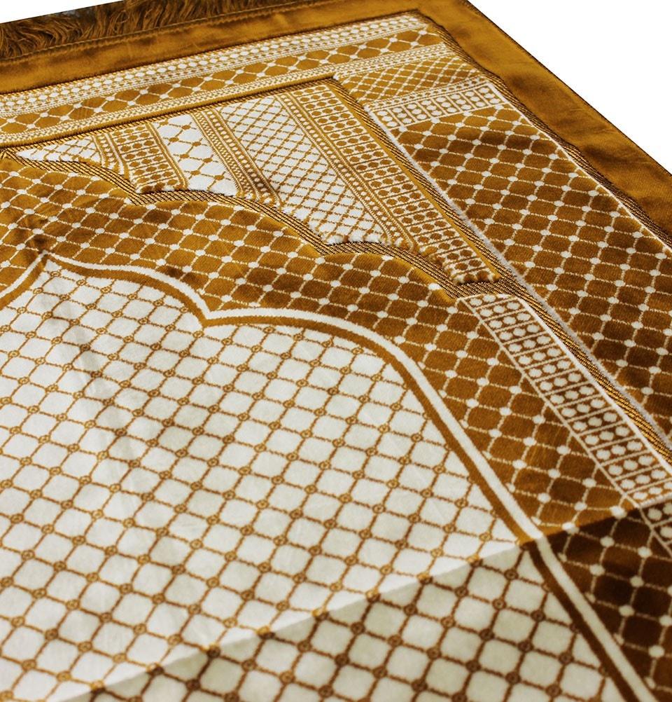 Velvet Wide Large Islamic Prayer Rug Geometric Gold
