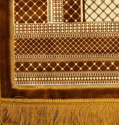 Aydin Prayer Rug Velvet Wide Large Islamic Prayer Rug Geometric Gold - Modefa 