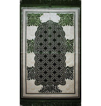 Aydin Prayer Rug Velvet Amber Seccade Islamic Prayer Rug Garden Maze Green - Modefa 